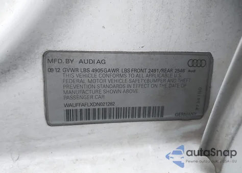 2013 Audi A4 2.0T Premium z USA, uszkodzony, nr VIN WAUFFAFLXDN021282
